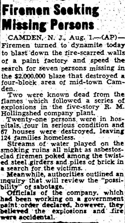 The Hollingshead fire — Greensboro Record, Greensboro, North Carolina, August 1, 1940