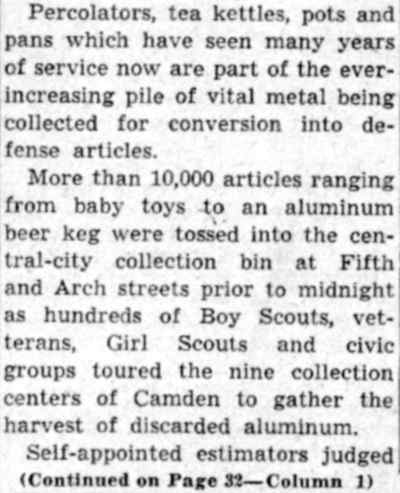 City Yields 10,000 Aluminum Articles continued — Camden Courier-Post, July 25, 1941