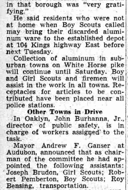 City Yields 10,000 Aluminum Articles continued — Camden Courier-Post, July 25, 1941