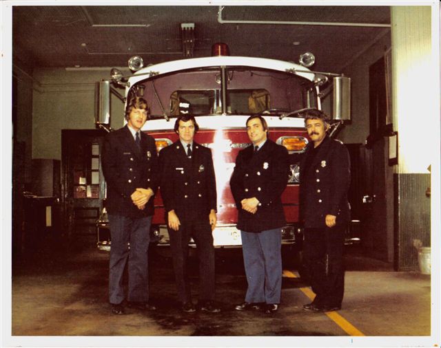 Engine 7 members in 1978 — William Huelas, Captain Robert Van Istendal, Mike Galasso, Richard Prosser