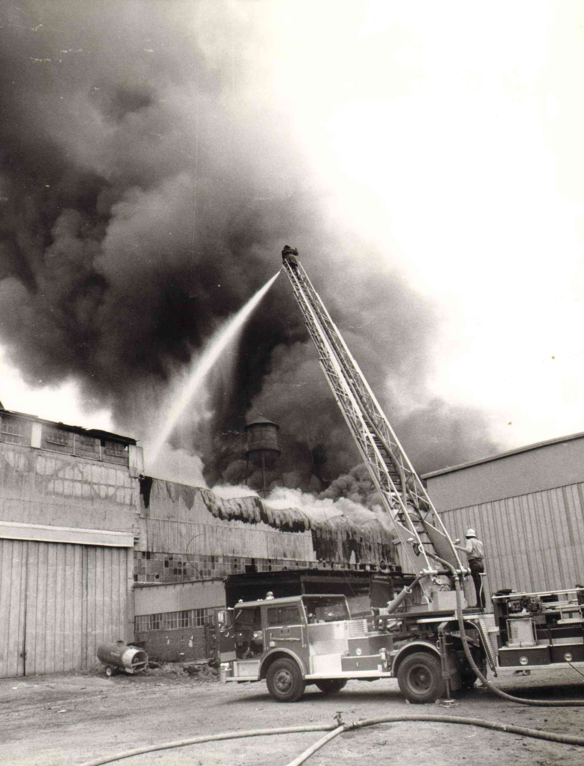 Ladder Company 3 on the Fourth Alarm at Mt. Ephraim Avenue and Fairview Street, South Camden — June 6, 1976