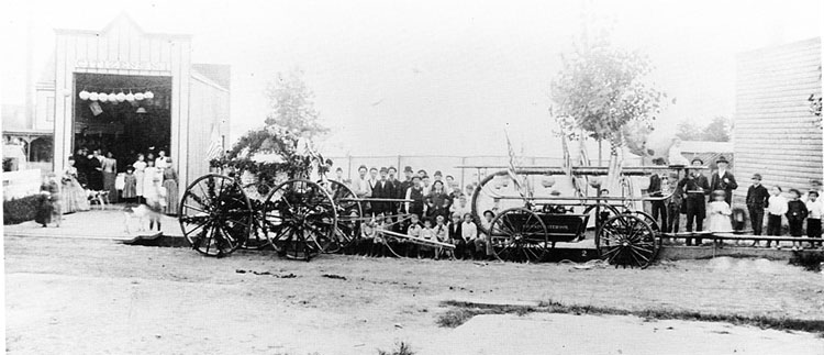Members of Citizens Fire Company No. 1 in front of their quarters on Cooper Avenue, circa 1891