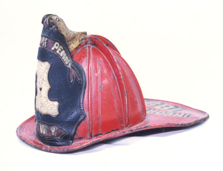 Helmet worn by George Yates of the William Penn Hook & Ladder Company No. 1