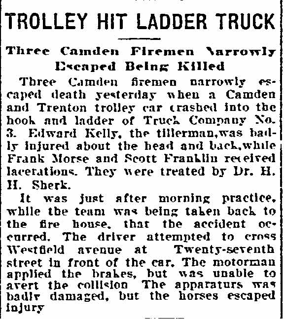 Philadelphia Inquirer, June 29, 1909 — Trolley Hit Ladder Truck
