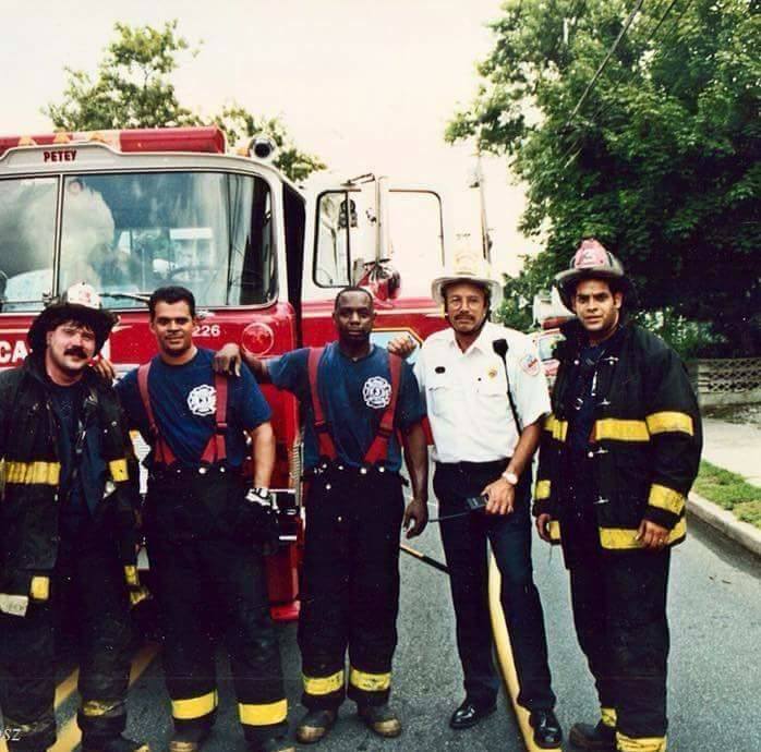 Ladder Company 3 crew — about 2000, Sam Balakas, Denis O'Reilly, John Church, Battalion Chief Donald Kelly, Javier Matos