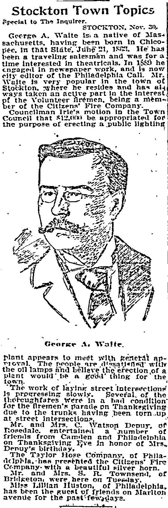 Philadelphia Inquirer, December 1, 1898 — Citizens Fire Company No. 1