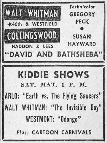 Walt Whitman Theatre advertisement, June 10, 1960