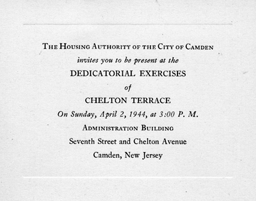 Invitation to the Dedicatorial Exercises of Chelton Terrace, April 2, 1944