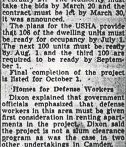 Housing Plans in East Camden Okayed by U.S., continued