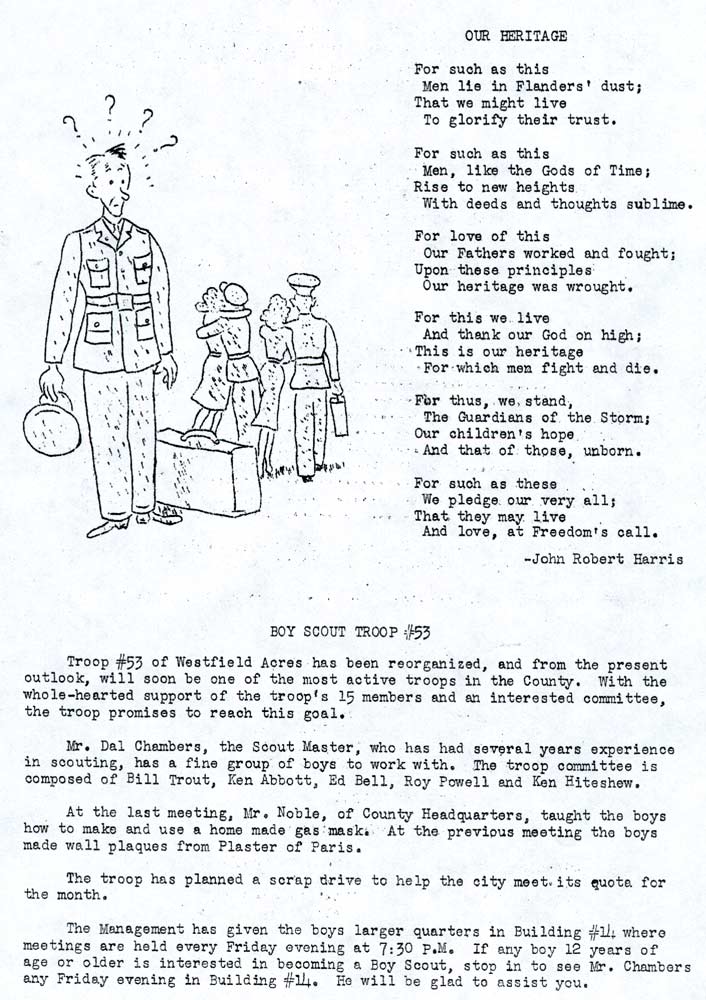 Westfield Acres service flag ceremony proceedings, February 21, 1943