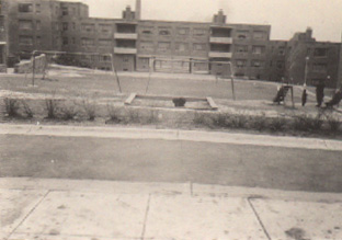 Looking at play area through wall, Building 15