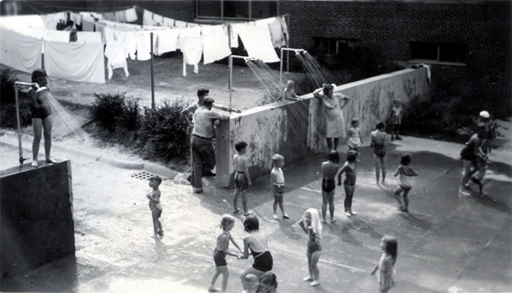 View from same position, focused on showers, July 1940