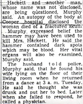 Examine Hammer For Evidence in Woman's Death, continued, Camden Courier-Post, April 12, 1950