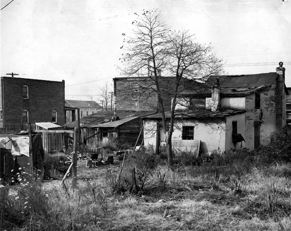 Homes on 9th Street from rear, Camden 1938, with Bethel AME Church in background