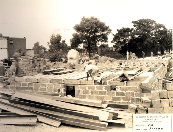 First floor pre-cast joint construction and slab framing for building #19, Clement T. Branch Village, August 1940