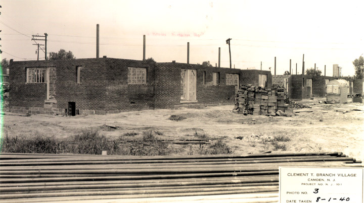 Brick work to second floor elevation for building #9, Clement T. Branch Village, August 1940