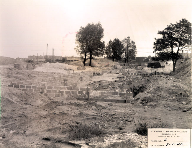 Foundation walls for building #3, Clement T. Branch Village, August 1940
