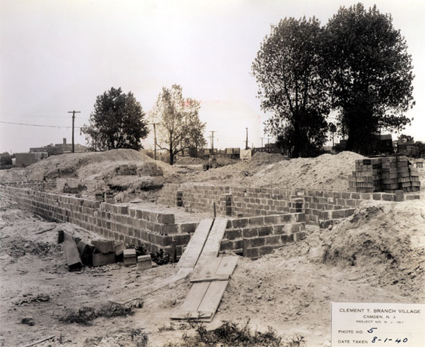 Foundation walls for building #1, Clement T. Branch Village, August 1940