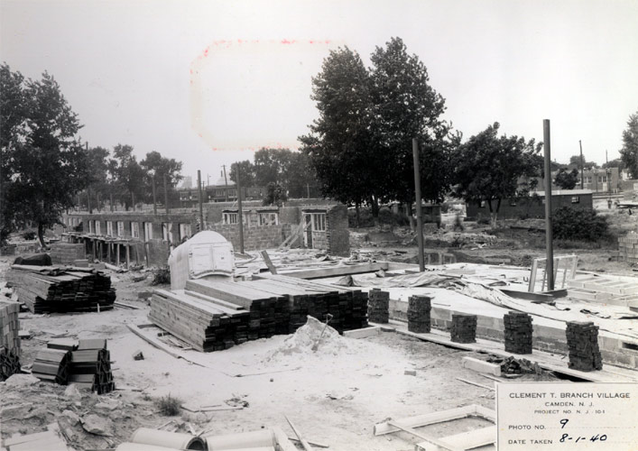Brick work partly completed to second floor elevation for building #12, Clement T. Branch Village, August 1940