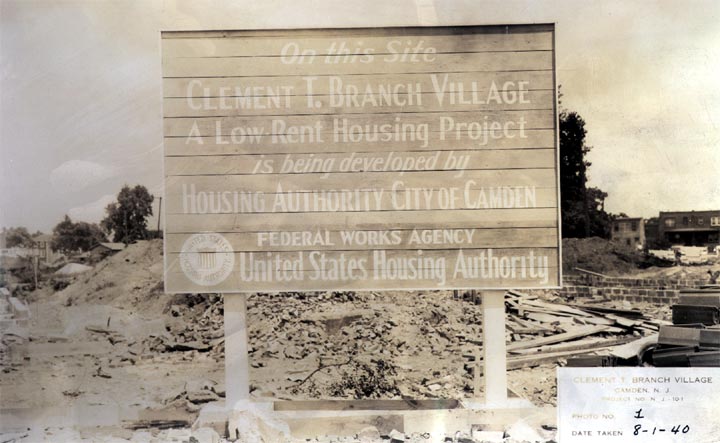 Project sign at the corner of South 9th Street and Ferry Avenue, August 1, 1940