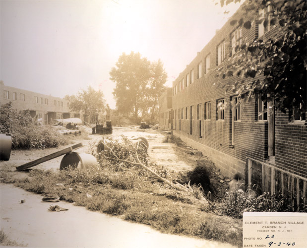 Brick work completed to roof elevation for buildings #12 and #14, Clement T. Branch Village, September 1940