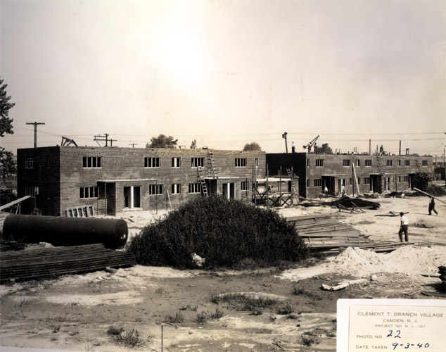 Brick work at roof elevation for building #9, Clement T. Branch Village, September 1940