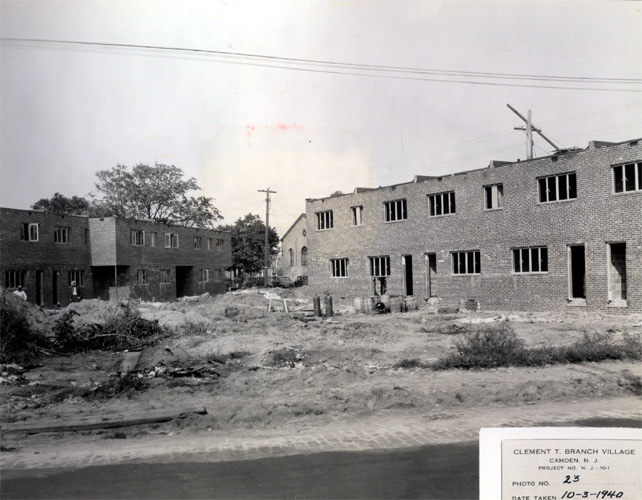 Construction work on buildings #19 and #20, Clement T. Branch Village, October 1940