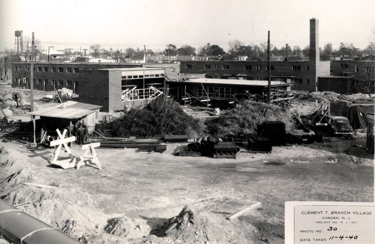 Construction work on Community and Administration Building extension to building #10, Clement T. Branch Village, November 1940