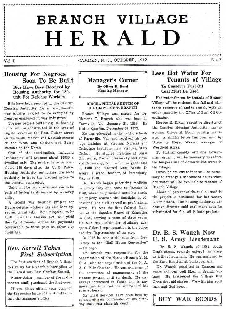 Branch Village Herald, October 1942, page 1