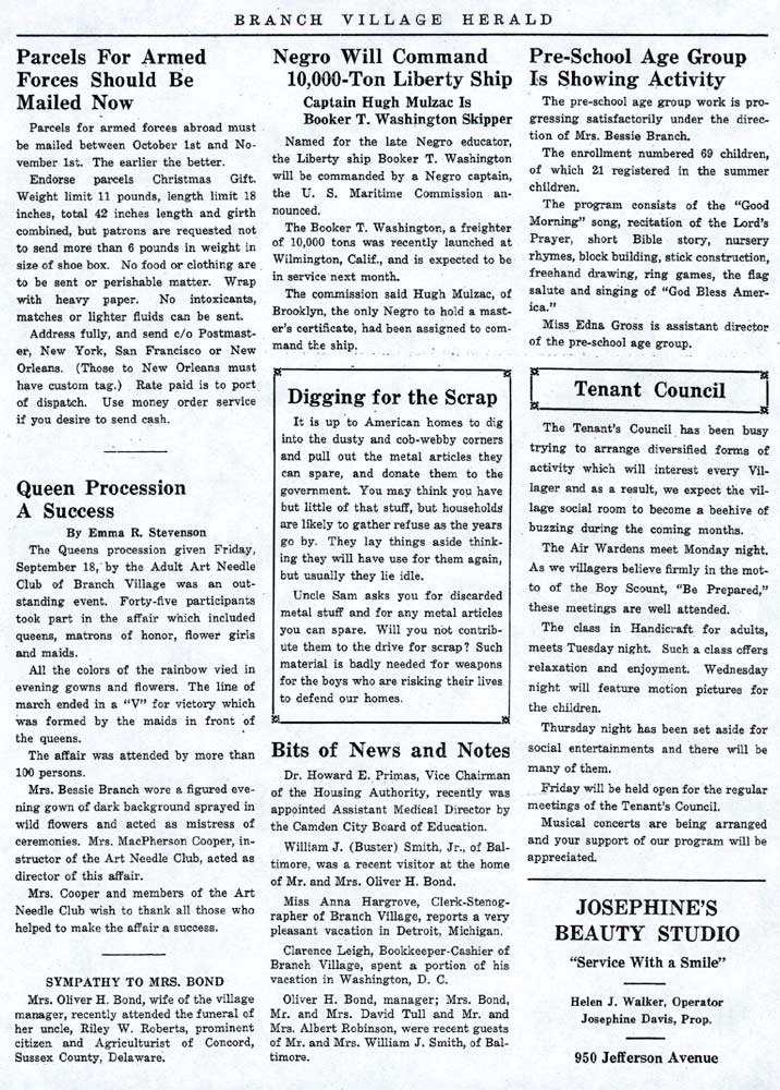 Branch Village Herald, October 1942, page 4