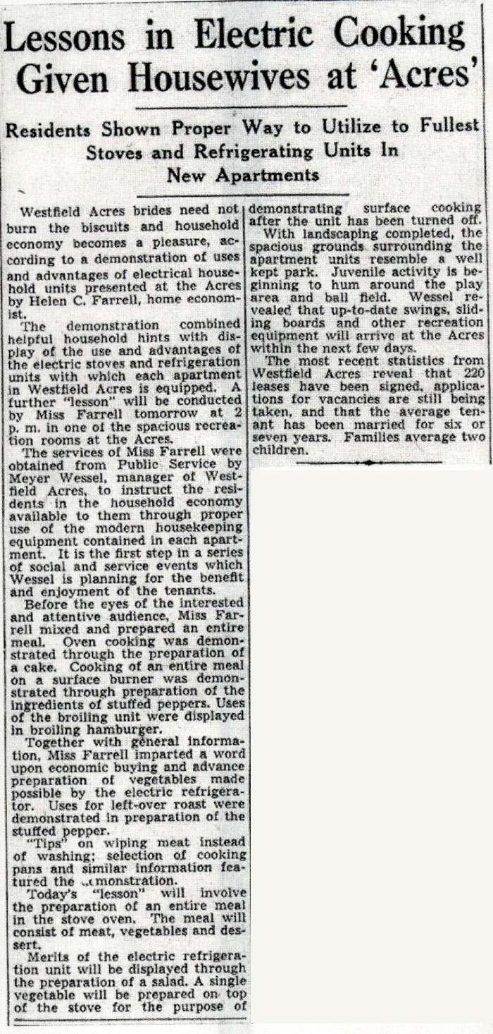 Lessons in Electric Cooking Given Housewives at Acres, June 4, 1938