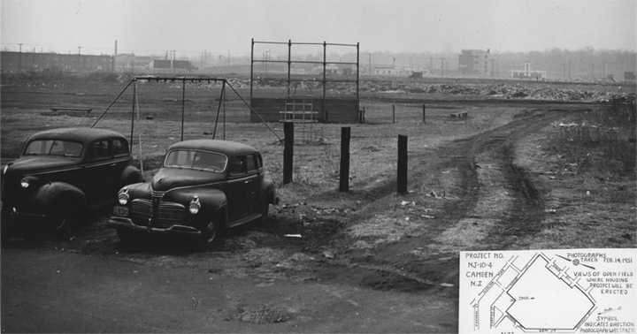 Looking south from Berwick and Watson Streets, proposed McGuire Gardens site, February 14, 1951