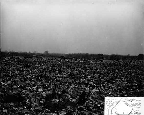 Looking east from South 20th Street, proposed McGuire Gardens site, February 14, 1951