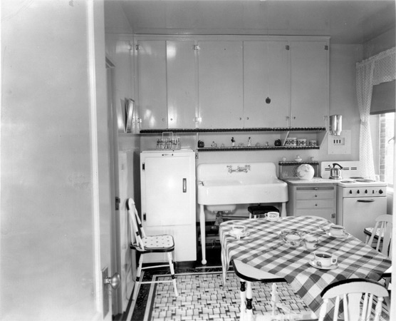 A modern kitchen at Westfield Acres, 1941