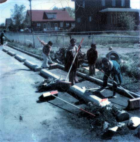Residents at work, McGuire Gardens cleanup day, May 1974