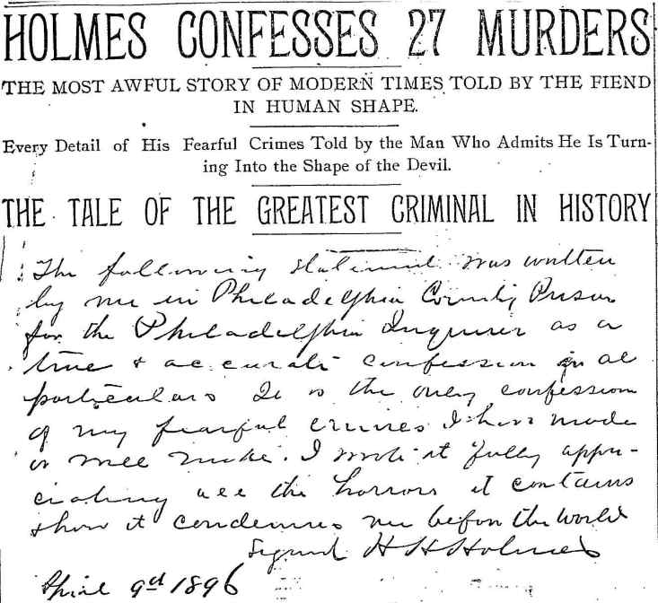 H.H. Holmes confession, Philadelphia Inquirer, April 12, 1896 — page 00