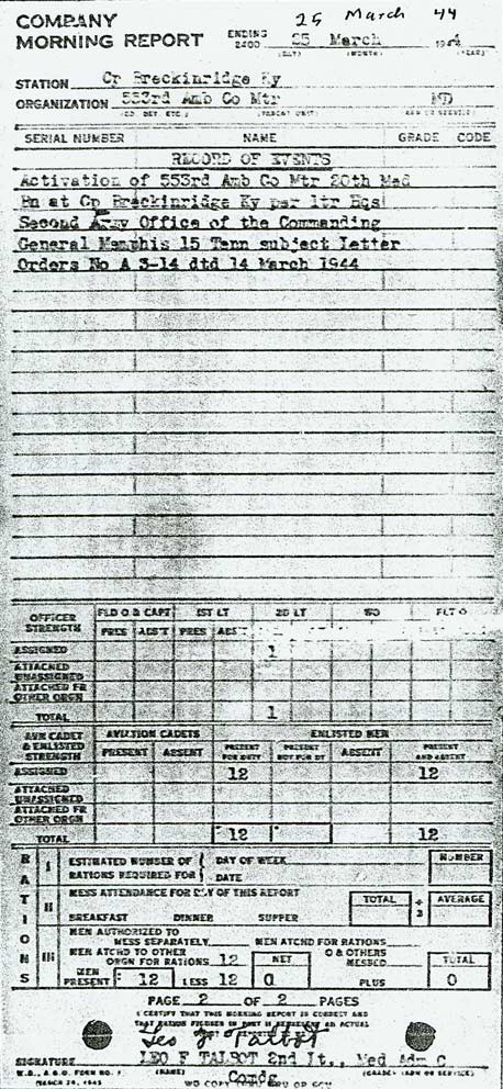 553rd Ambulance Company Morning Report — March 25, 1944, page 2
