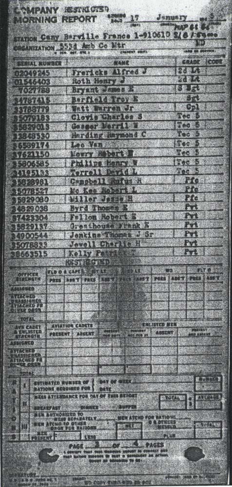 553rd Ambulance Company Morning Report, January 17, 1945 - page 1