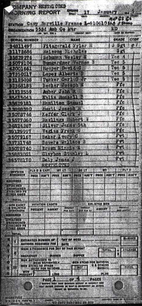553rd Ambulance Company Morning Report, January 17, 1945 - page 3