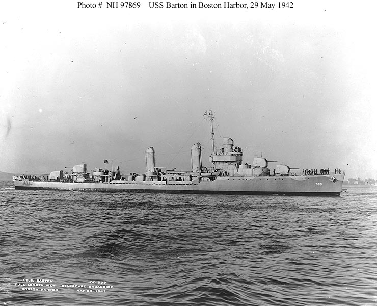 USS Barton (DD-599) in Boston Harbor, Massachusetts, May 29, 1942
