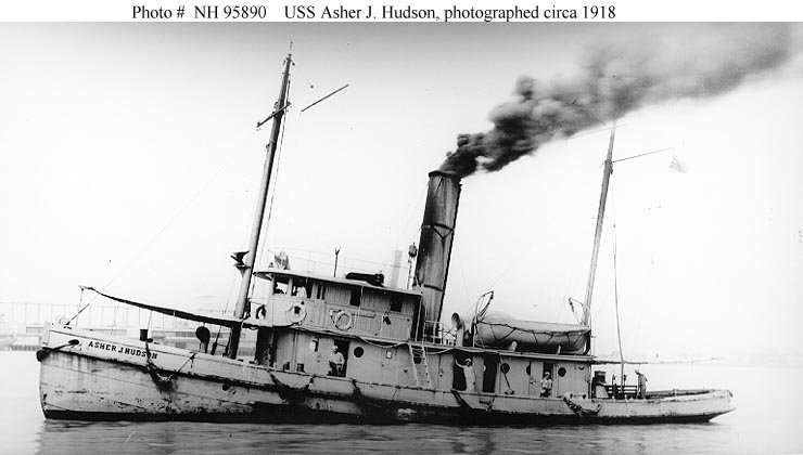 Asher J. Hudson, iron-hulled single-screw steam tug built 1891 at the Dialogue shipyard, probably photographed at New Orleans circa 1918