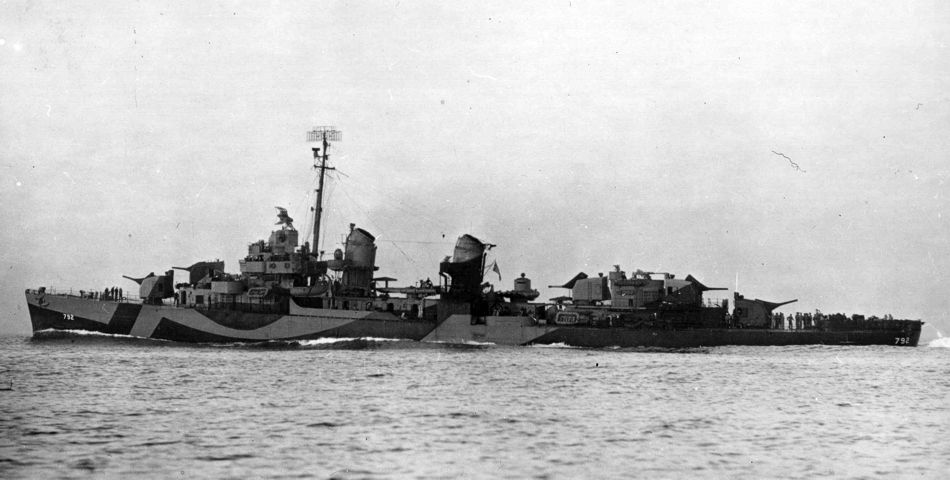 USS Callaghan DD-792 at 23 knots, completion photo, January 5, 1944