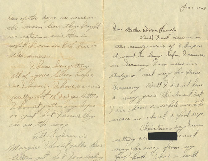 Letter home from the front, January 1 1945, page 1