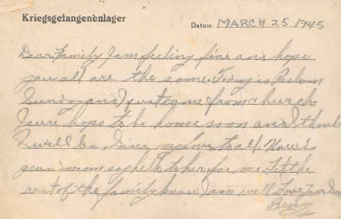 Letter from Stalag Luft IVB, March 25 1945, front