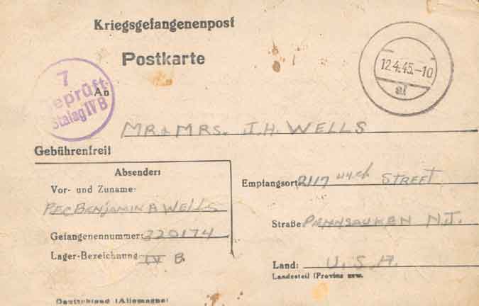 Letter from Stalag Luft IVB, March 25 1945, back