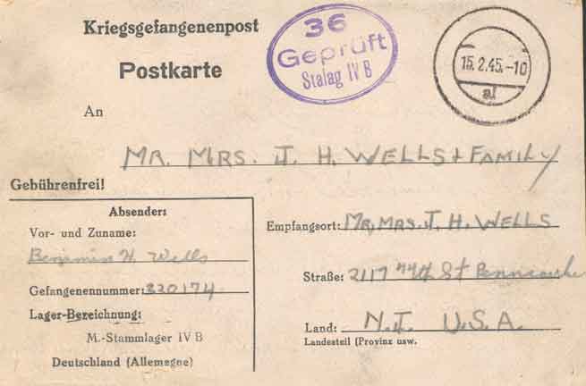 Letter from Stalag Luft IVB, February 11 1945, back