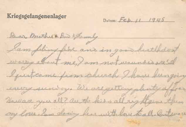 Letter from Stalag Luft IVB, February 11 1945, front