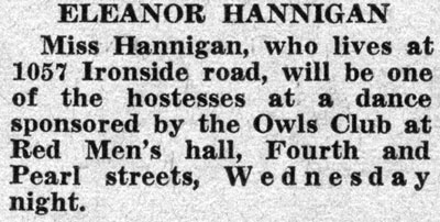 Eleanor Hannigan newspaper clipping, Camden Courier-Post February 21, 1938