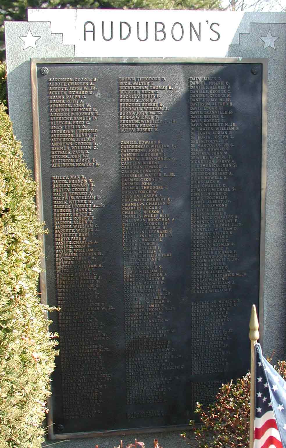 Audubon War Memorial panel