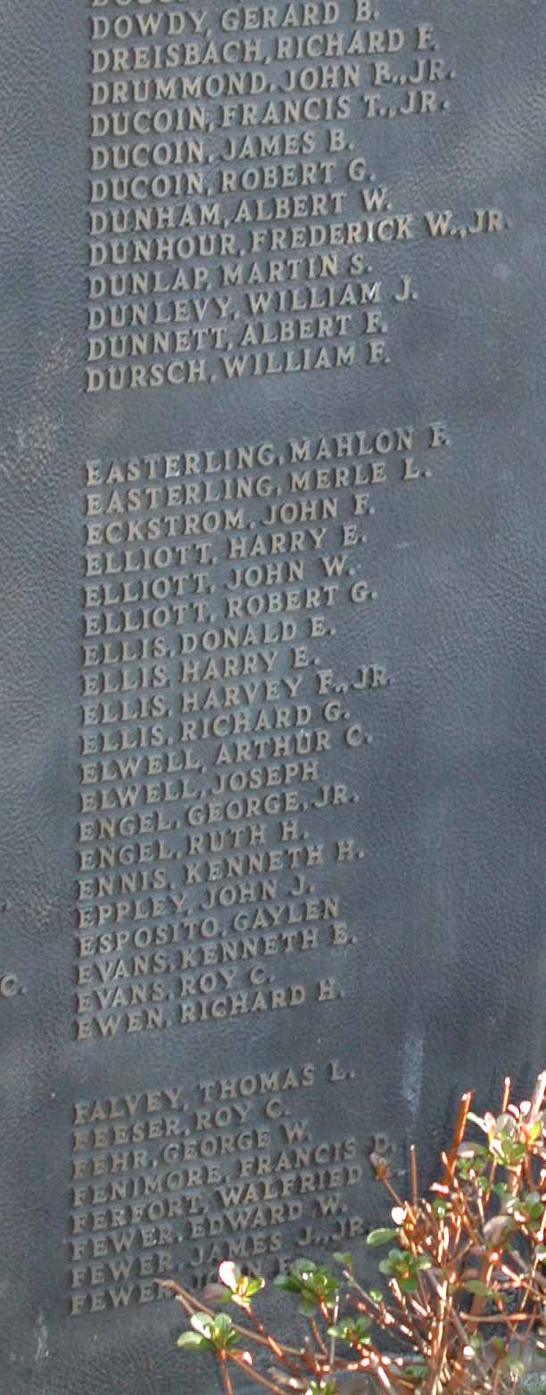 Cherry Hill WWII War Memorial — names blocked in far right photo